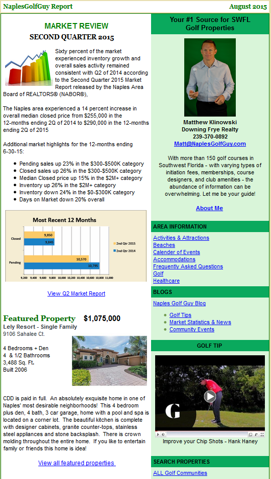 August 2015 Market Report for Naples