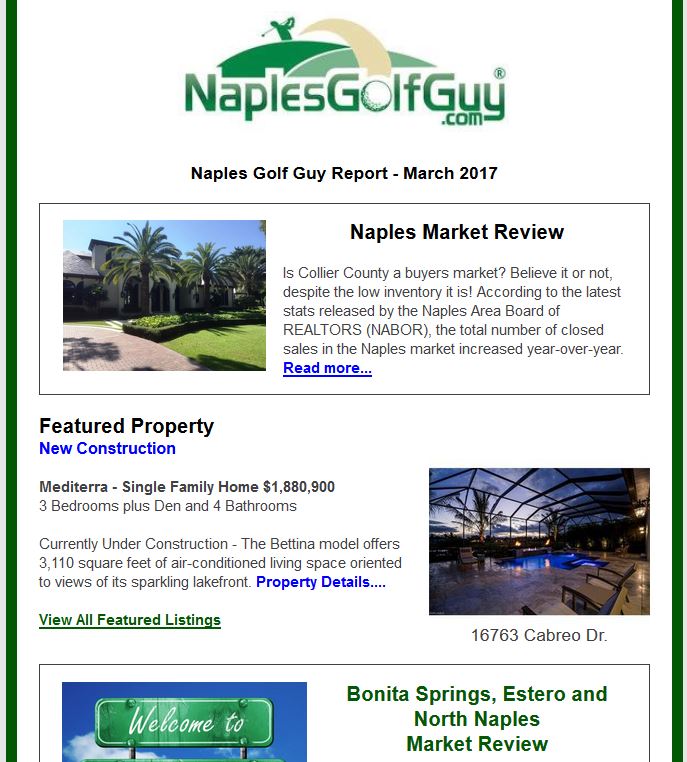Naples Golf Guy Market Report March 2017